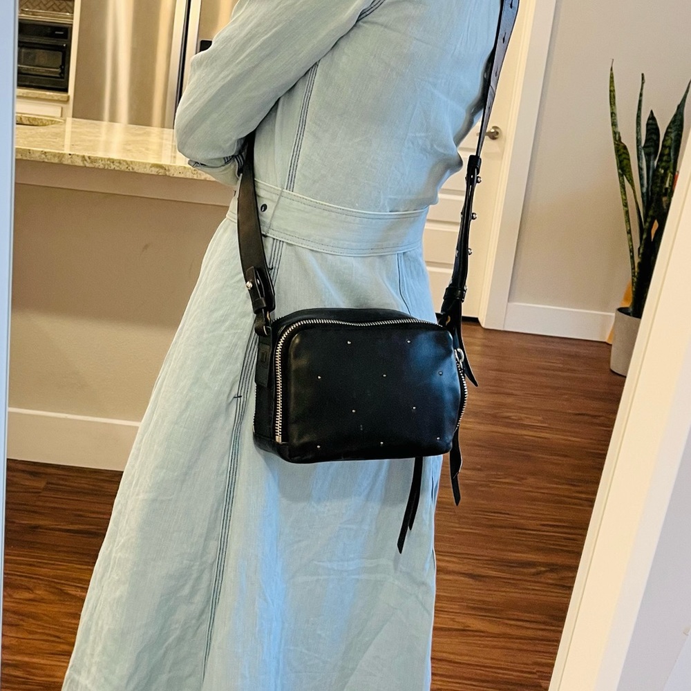 All Saints Black leather Zipper crossbody bag metal detail (used)